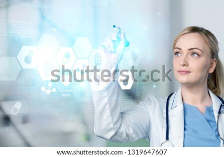 Medical doctor touching icons