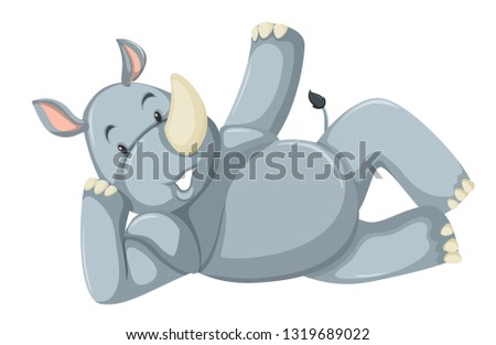 Cute lying rhino white background illustration