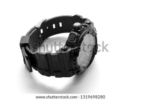 Black wrist watch isolated on white background. Men's sports watches. 