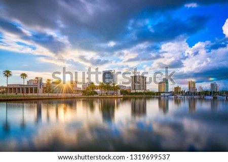 St. Petersburg, Florida, USA downtown city skyline at sunset on the bay. 