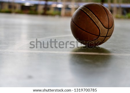 Basketball ball on the court floor