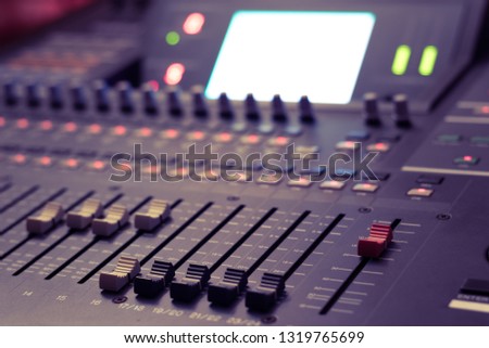 audio mixing console. recording, broadcasting, editing, post production concept