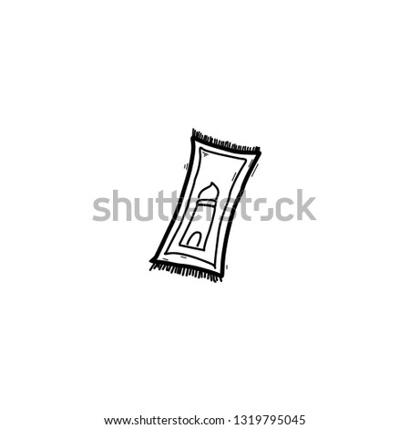 Prayer rug with mosque. Hand drawing illustration vector