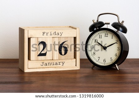Wood calendar with date and clock