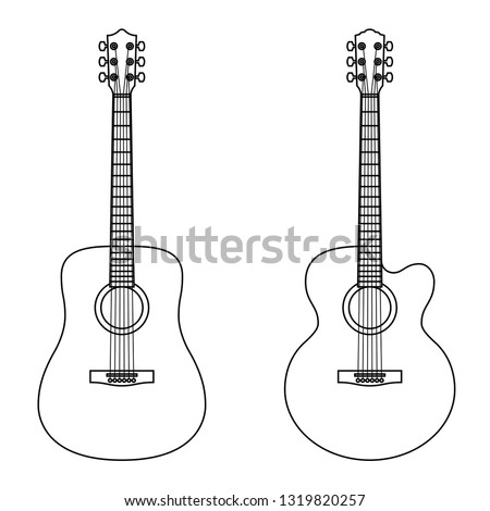 Acoustic guitar icon on white background. Thin line vector