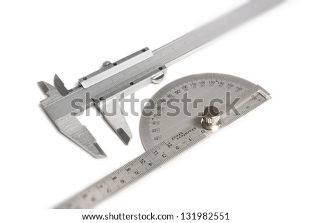 vernier calipers and protractor isolated on white