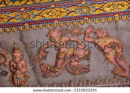thai painting on the wall, digital photo picture as a background