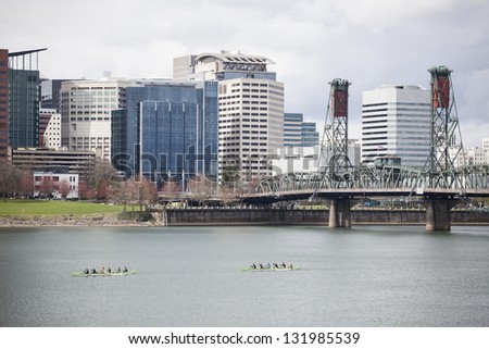 Willamette River with downtown Portland in the distance.