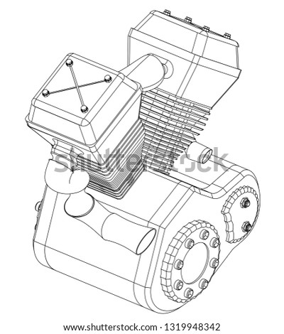 Motorcycle engine on a white background. Drawing