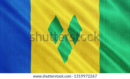 Saint Vincent and The Grenadines flag is waving 3D illustration. Symbol of Saint Vincent and The Grenadines national on fabric cloth 3D rendering in full perspective.