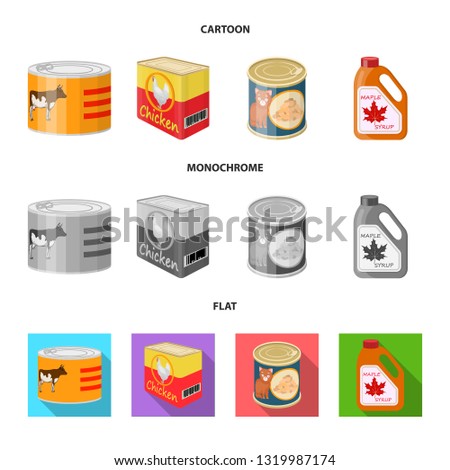 Isolated object of can and food logo. Collection of can and package stock vector illustration.