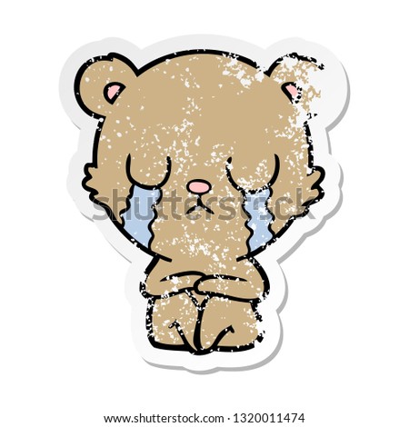 distressed sticker of a crying cartoon bear