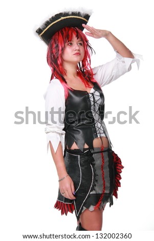 Woman pirate on white background