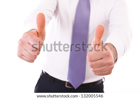 Business man showing Victory sign.