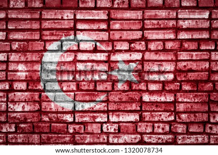 National flag of Turkey on a brick background. Concept image for Turkey: language , people and culture.