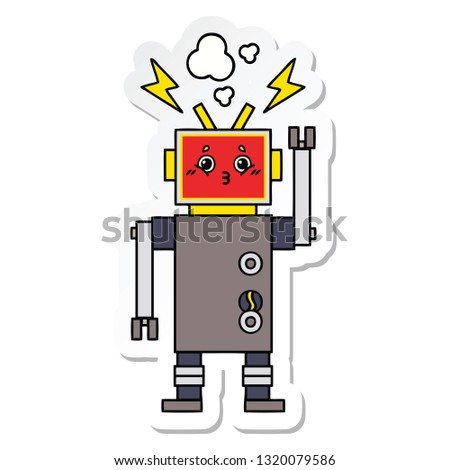 sticker of a cute cartoon robot malfunction