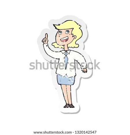 retro distressed sticker of a cartoon businesswoman with idea