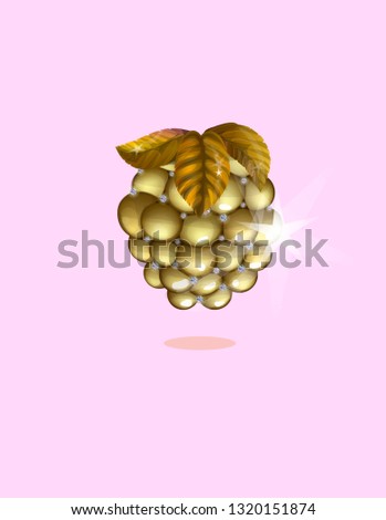 Vector illustration with gold raspberries on pink background. Raspberry Logo Template. The Golden Raspberry Awards. Razzie Award. Berry Vector Design. Fruit Illustration - Vector