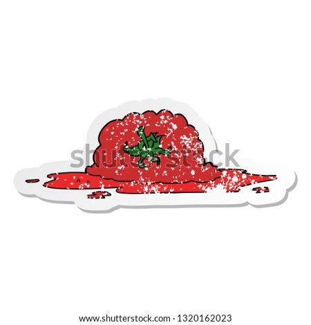 distressed sticker of a cartoon squashed tomato