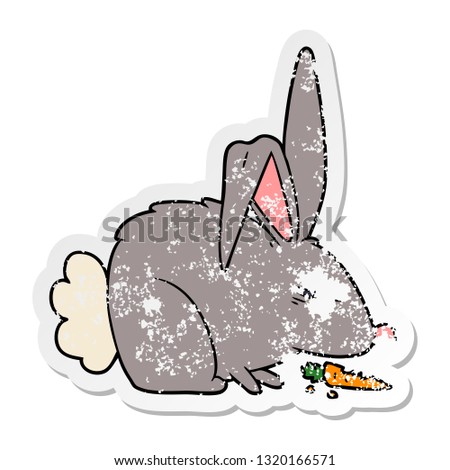 distressed sticker of a cartoon annoyed rabbit