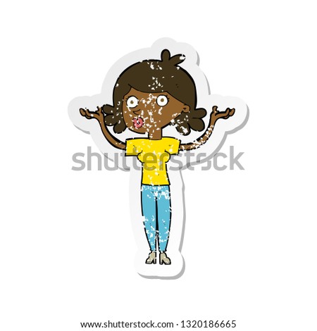 retro distressed sticker of a cartoon woman throwing arms in air