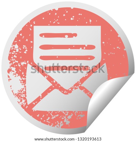 distressed circular peeling sticker symbol of a letter and envelope