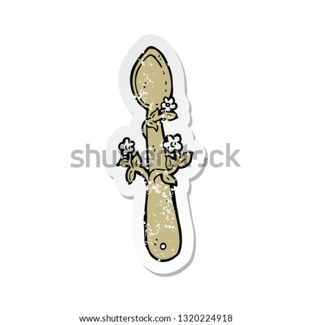 retro distressed sticker of a cartoon wooden spoon