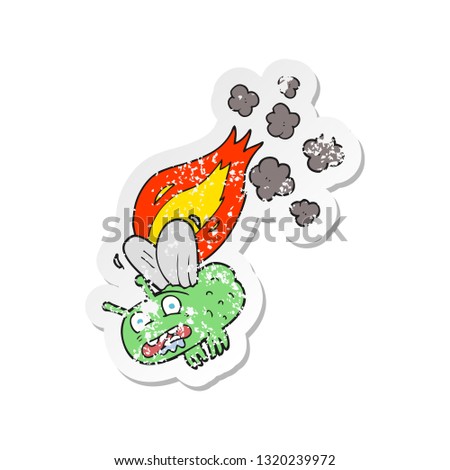 retro distressed sticker of a cartoon fly crashing and burning