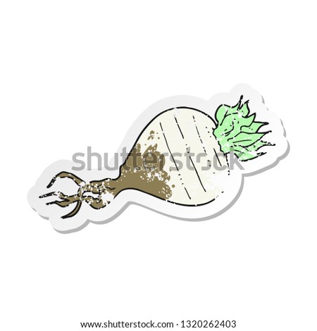 retro distressed sticker of a cartoon turnip