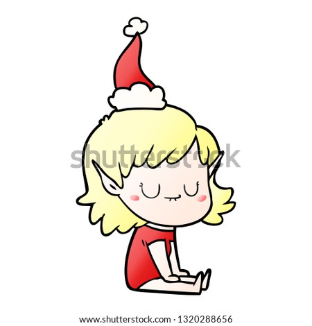 happy hand drawn gradient cartoon of a elf girl wearing santa hat