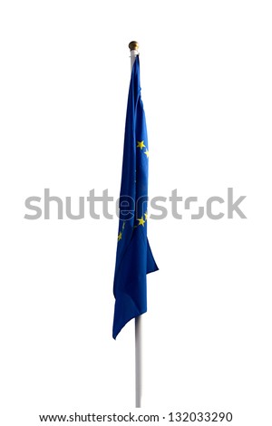 Limp European Union flag without wind on white background