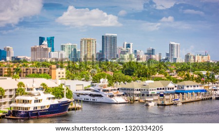 Fort Lauderdale, Florida, USA skyline on the river in the afternoon.