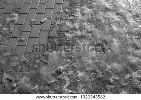 ice on the brick road, abstract photography