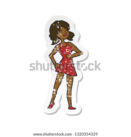 retro distressed sticker of a cartoon proud woman