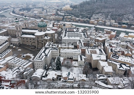 winter scene in Salzburg, view from old castle