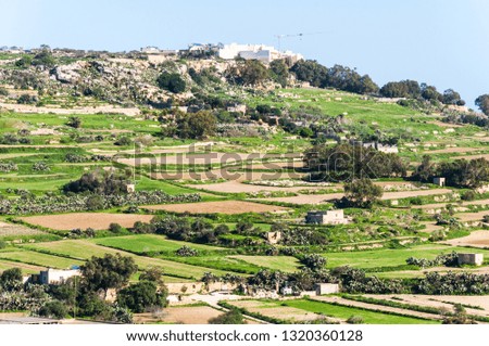 Gozo country behind city Victoria in autumn