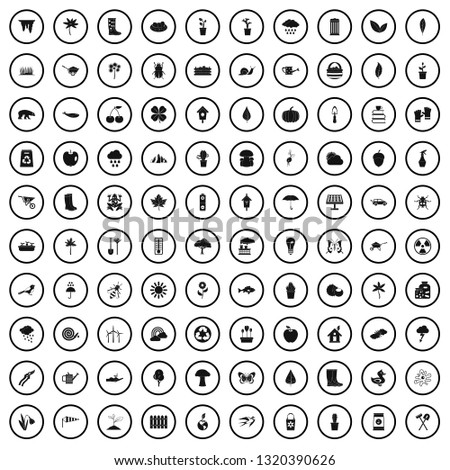 100 garden stuff icons set in simple style for any design vector illustration