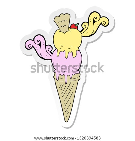 sticker of a cartoon ice cream cone