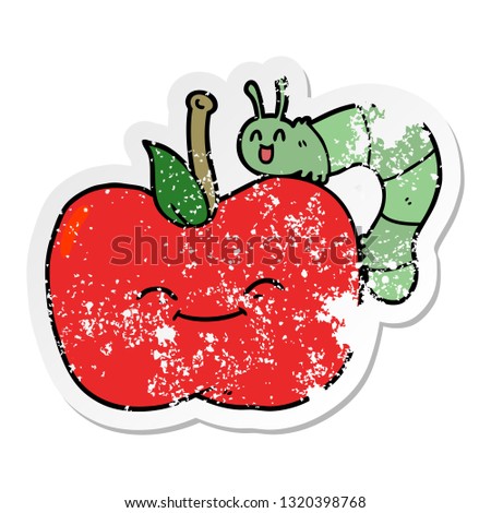 distressed sticker of a cartoon apple and bug