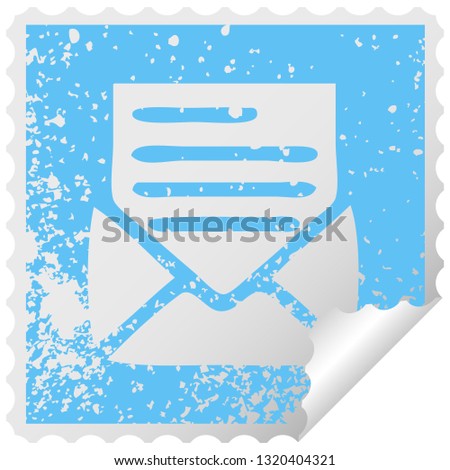 distressed square peeling sticker symbol of a letter and envelope