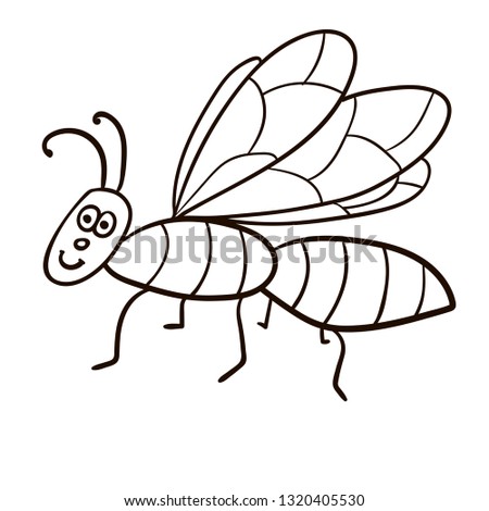 Cartoon doodle linear midge, fly isolated on white background. Vector illustration. 
