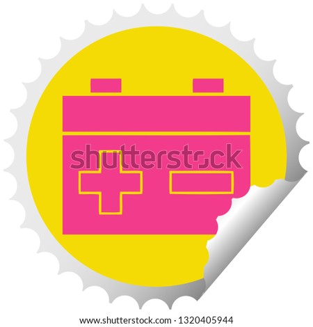 circular peeling sticker cartoon of a car battery