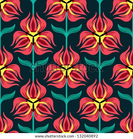 Vector Red Tulip Pattern on dark background