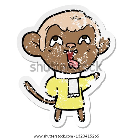 distressed sticker of a crazy cartoon monkey wearing scarf