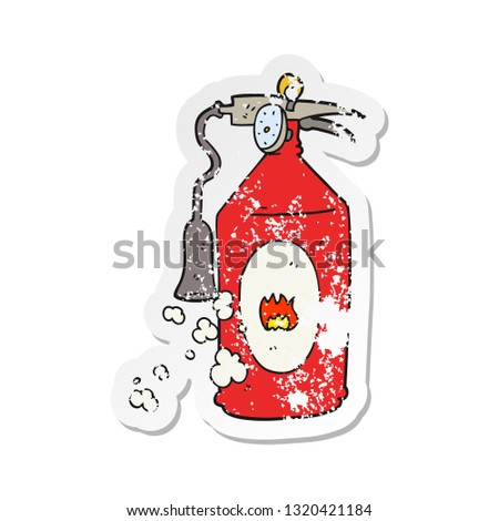 retro distressed sticker of a cartoon fire extinguisher