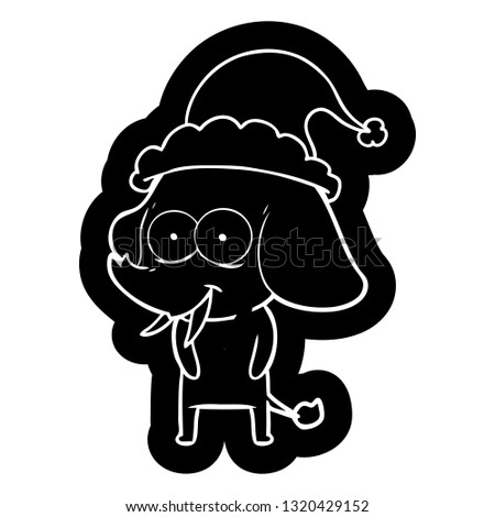 happy quirky cartoon icon of a elephant wearing santa hat