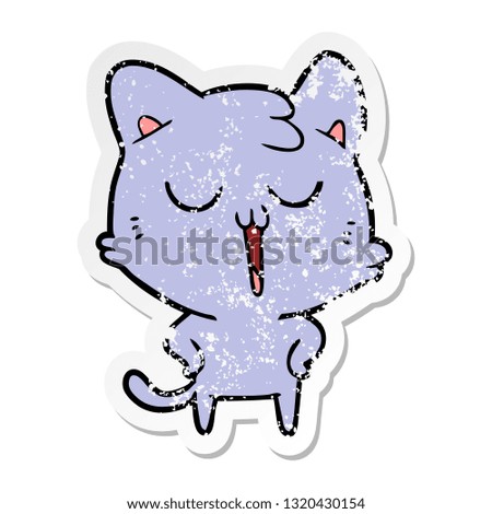 distressed sticker of a cartoon cat singing