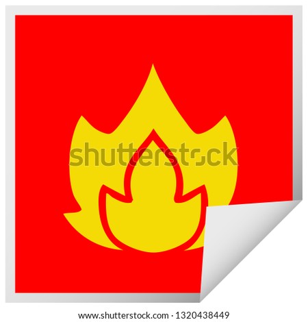 square peeling sticker cartoon of a fire
