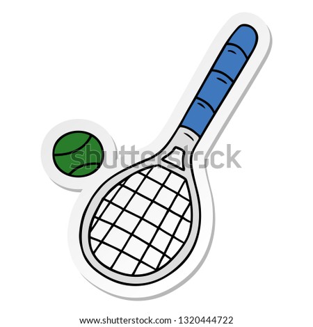 hand drawn sticker cartoon doodle tennis racket and ball