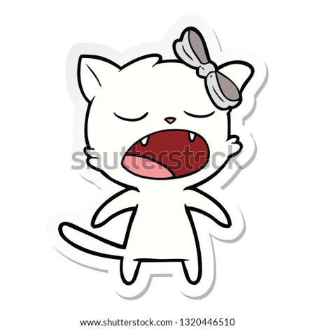 sticker of a cartoon meowing cat